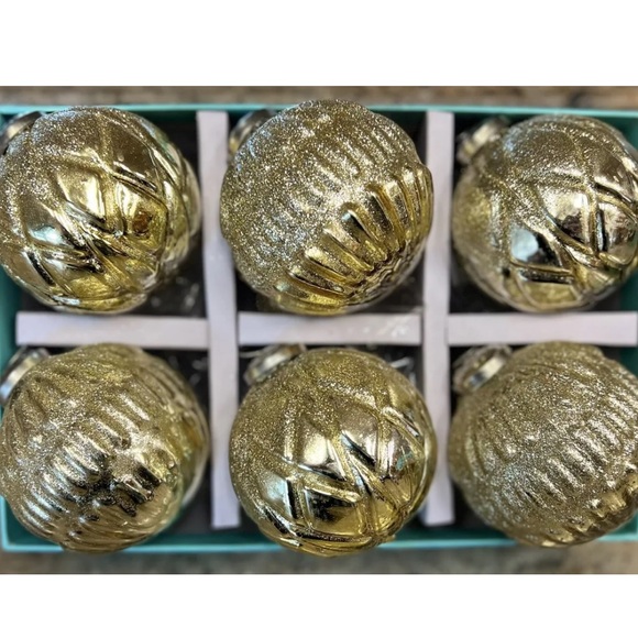 Martha Stewart Christmas Ornaments Glass 6 Gold Glitter Christmas Ornaments - Picture 9 of 9